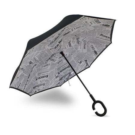 Newspaper Print Double Layer Inverted Umbrella Shaped Handle