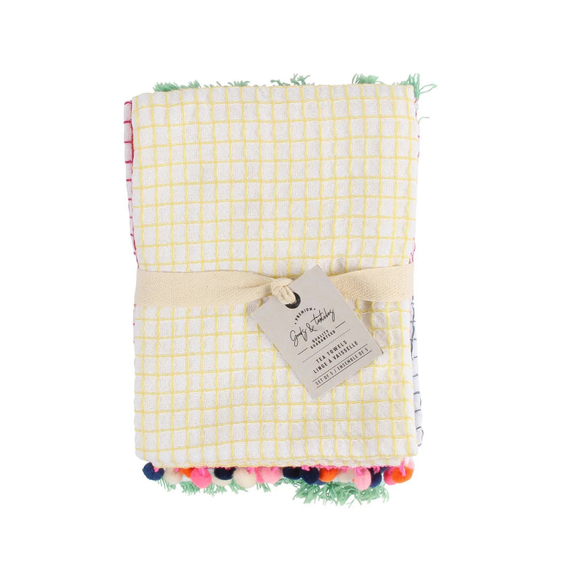 Pom Pom Waffle Tea Towel Set Of 5 Multi - Lemon And Lavender Toronto