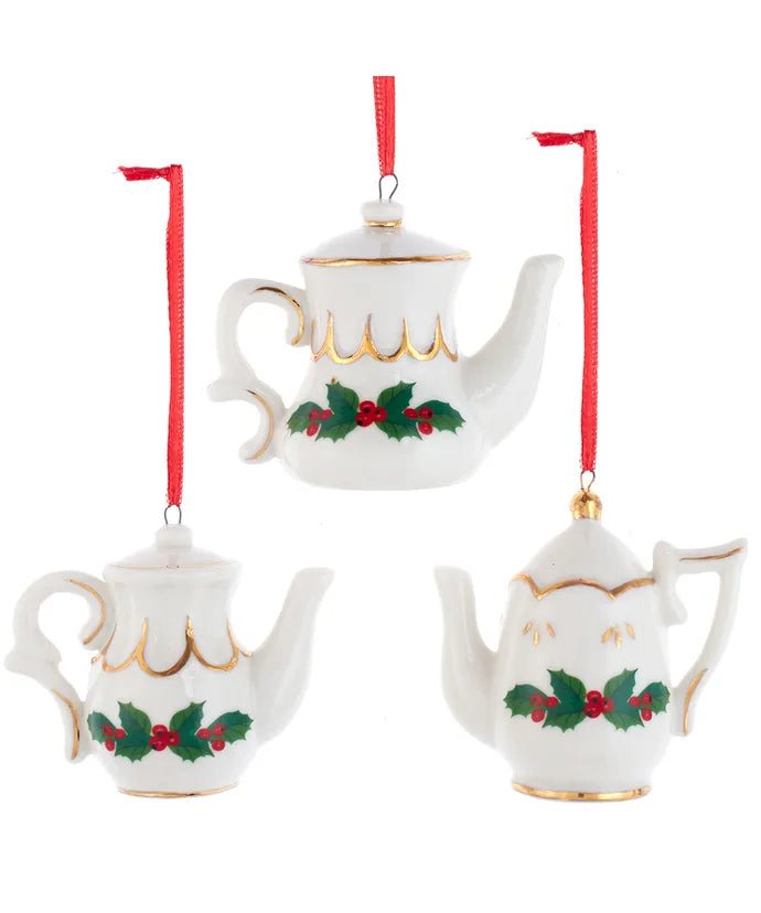 Porcelain Holiday Formal Teapot Ornaments, 3 Assorted - Lemon And Lavender Toronto