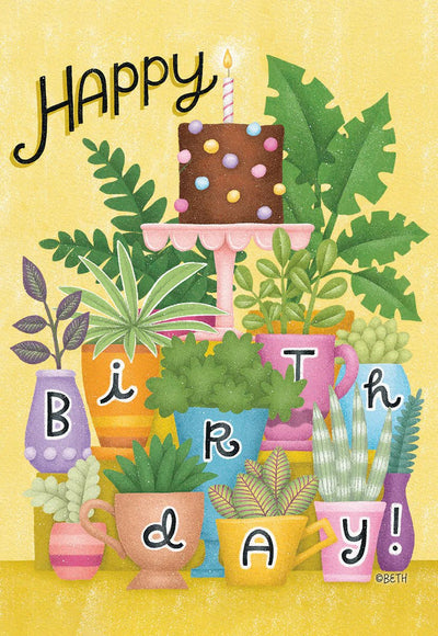 Potted Plants And Cake On Cake Stand Birthday Card - Lemon And Lavender Toronto