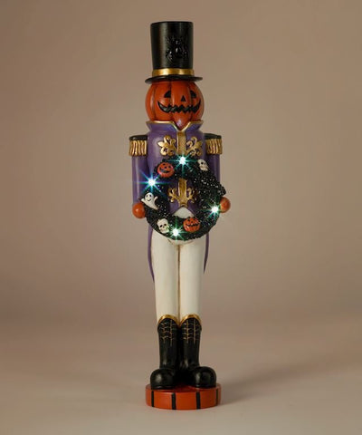 Pumpkin Toy Soldier Figurine w/ LED Wreath - Lemon And Lavender Toronto