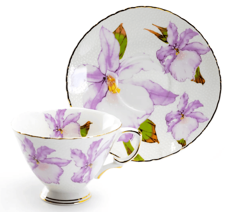 Purple Iris Floral - Fine Porcelain Teacup & Saucer - Lemon And Lavender Toronto