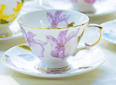 Purple Iris Floral - Fine Porcelain Teacup & Saucer - Lemon And Lavender Toronto