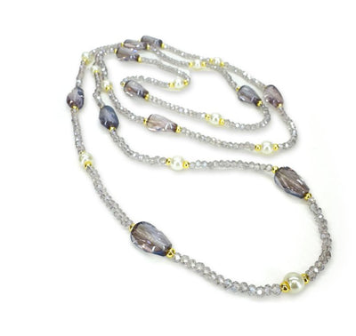 Purple Strands Crystal & Pearl Necklace - Lemon And Lavender Toronto