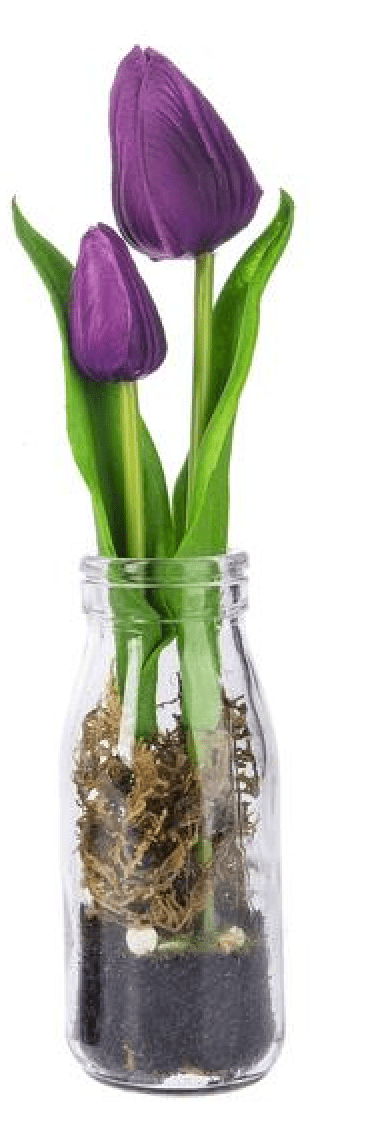 Realistic Tulips in Glass Bottle - Lemon And Lavender Toronto