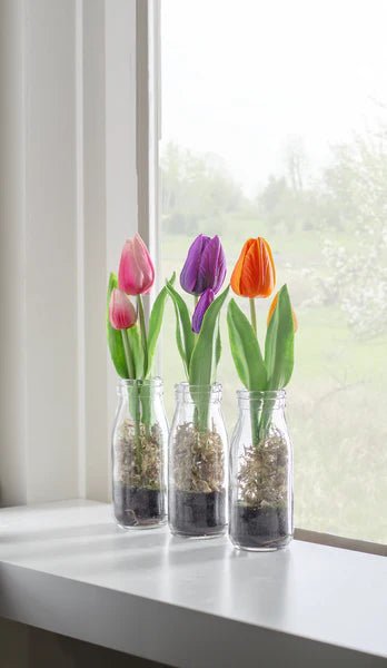 Realistic Tulips in Glass Bottle - Lemon And Lavender Toronto