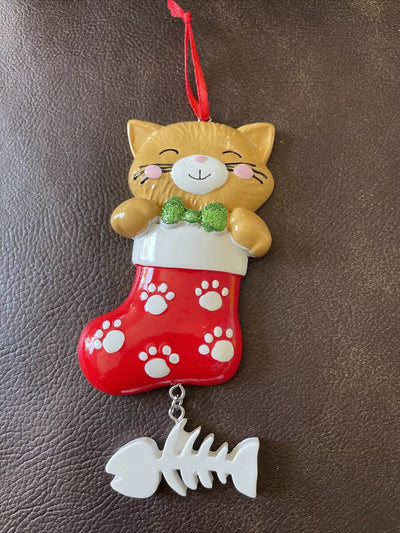 Write-A-Name Ornament-CAT IN STOCKING