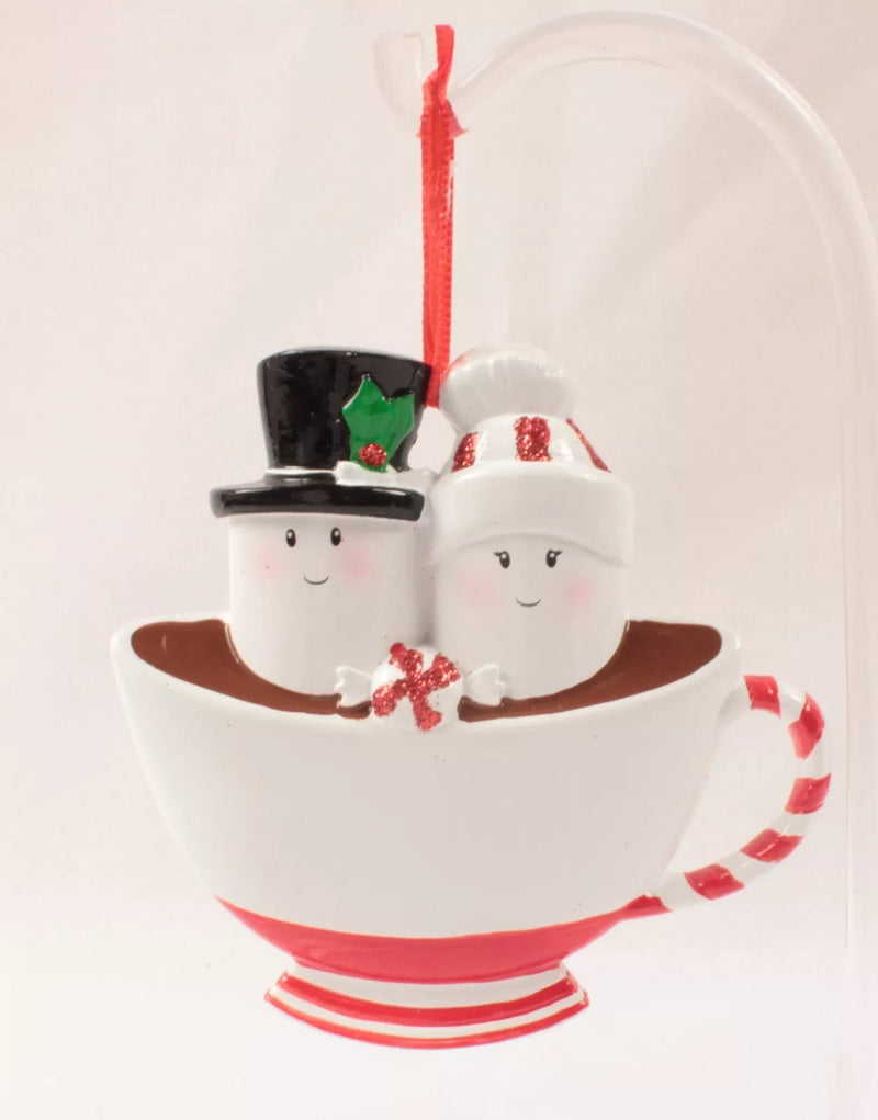 Write-A-Name Ornament-SNOWMAN COUPLE  in a TEACUP