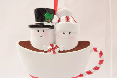 Write-A-Name Ornament-SNOWMAN COUPLE  in a TEACUP