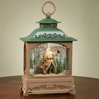 Santa with Deer Glitter Swirl LED Lighted Lantern - Lemon And Lavender Toronto