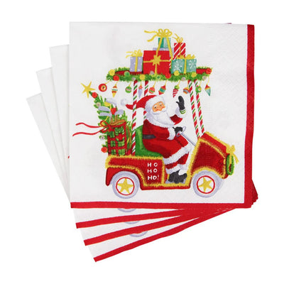 Santa's Golf Cart Cocktail Napkins - 20 Per Package - Lemon And Lavender Toronto