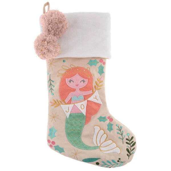 Mermaid Holiday Embroidered Stocking