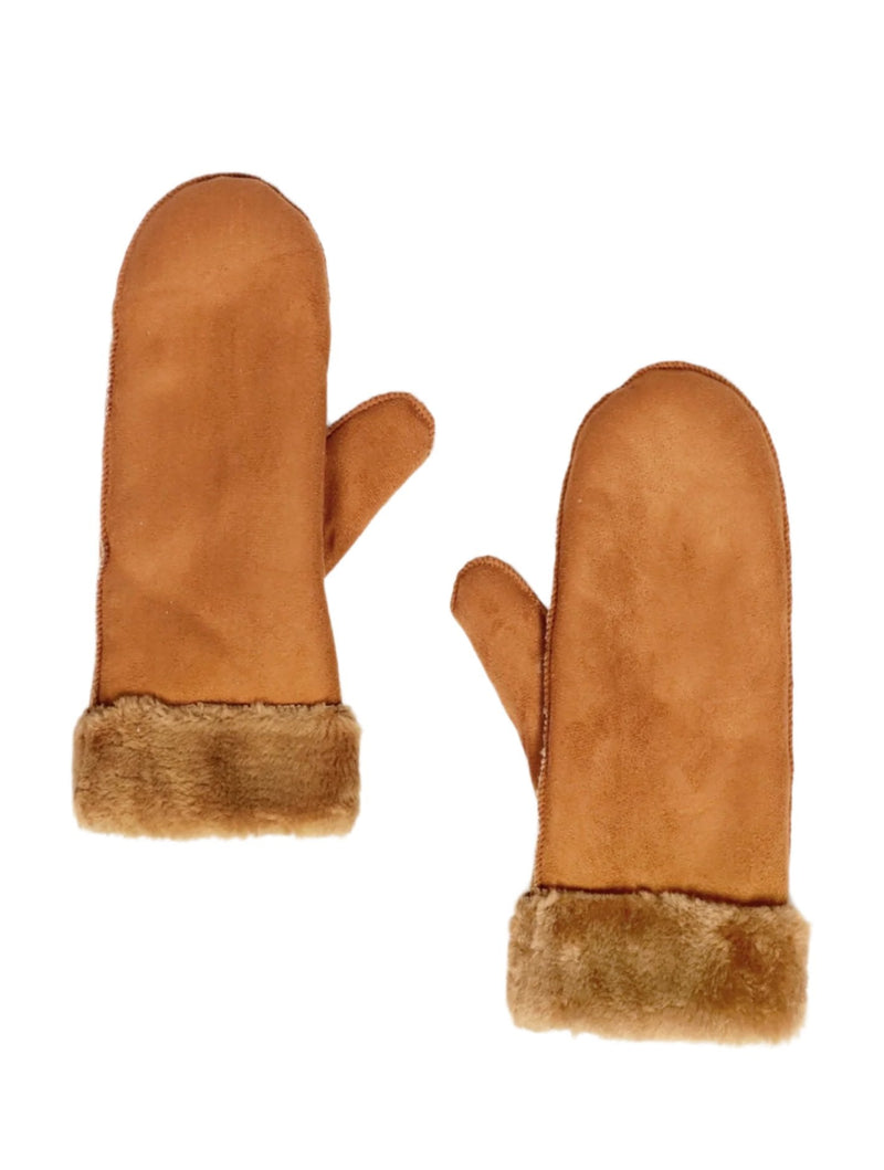 Tan Suede Mittens W/ Fur Trim - Lemon And Lavender Toronto