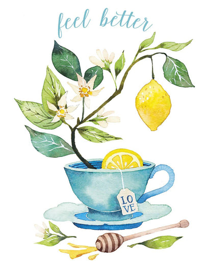 Tea Cup With Lemon Tree Branch Get Well Card - Lemon And Lavender Toronto