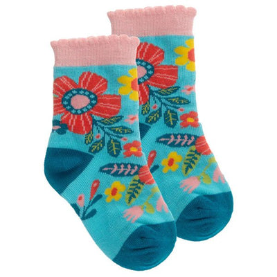 Toddler Socks - Turquoise Floral - Lemon And Lavender Toronto