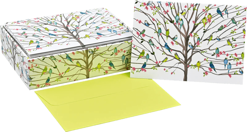 Tree of Budgies Note Cards - Lemon And Lavender Toronto