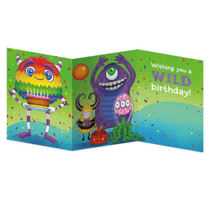 Tri Fold Birthday Card - Monster Party - Lemon And Lavender Toronto