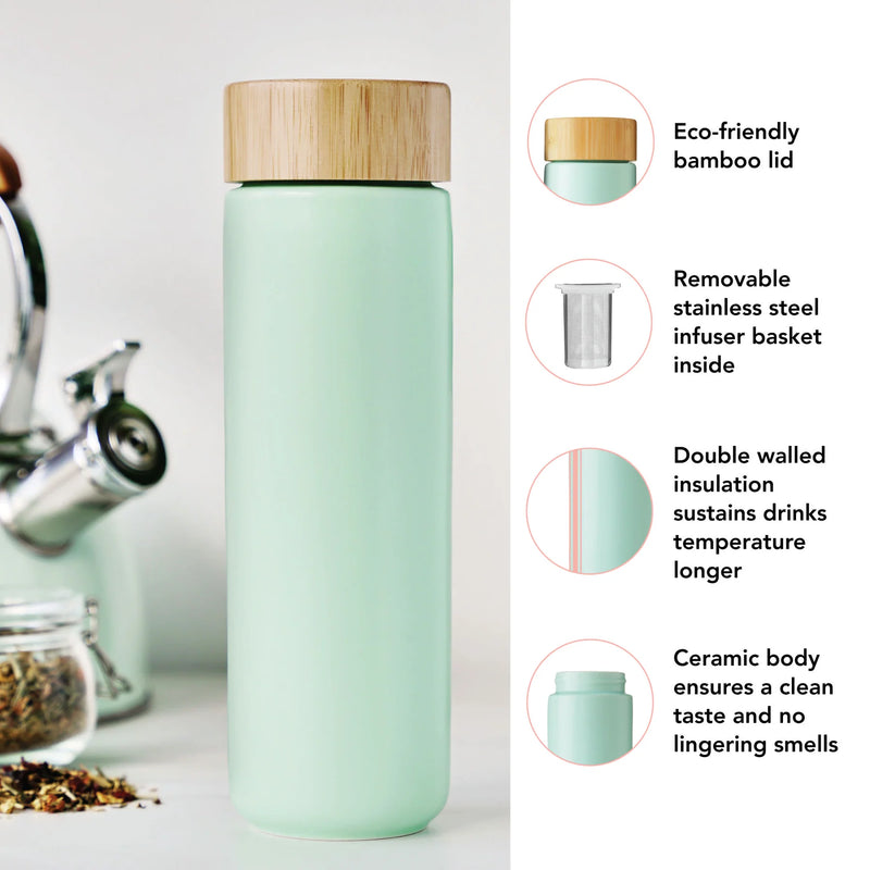 Tatyana Ceramic To-Go Infuser Mug in Turquoise