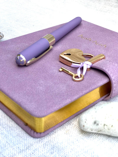 Vegan Leather Journal with Lock, Pouch, Pen Gift Set LILAC - Lemon And Lavender Toronto