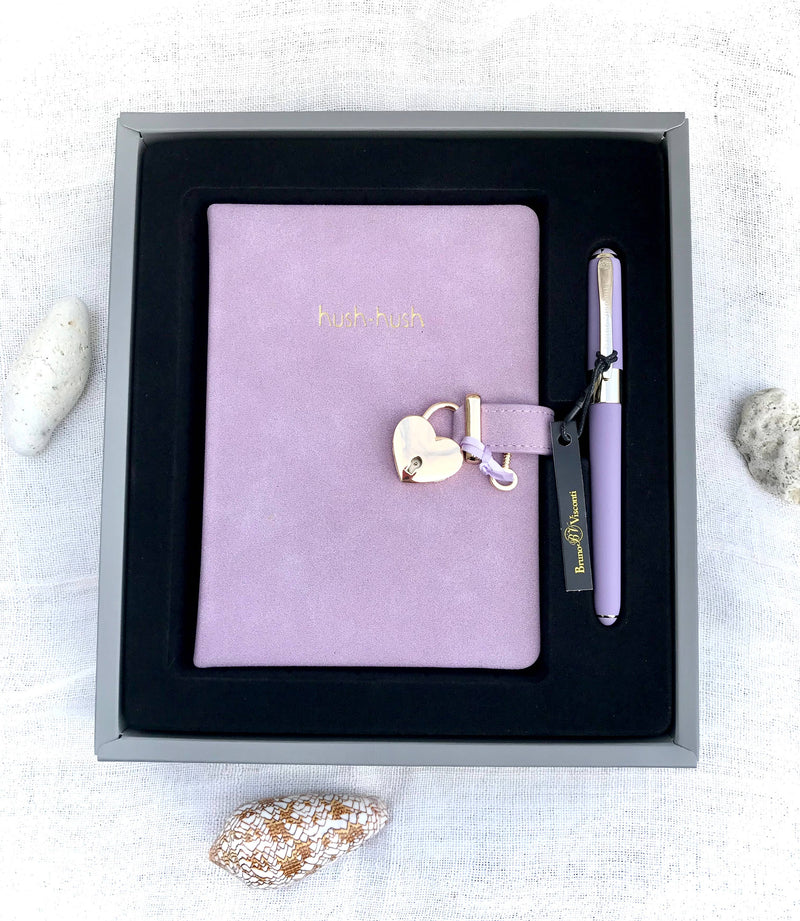 Vegan Leather Journal with Lock, Pouch, Pen Gift Set LILAC - Lemon And Lavender Toronto