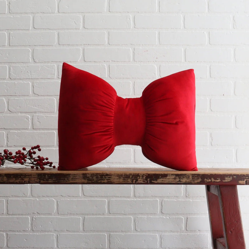 Velvet Bow Shaped Cushion Red - Lemon And Lavender Toronto