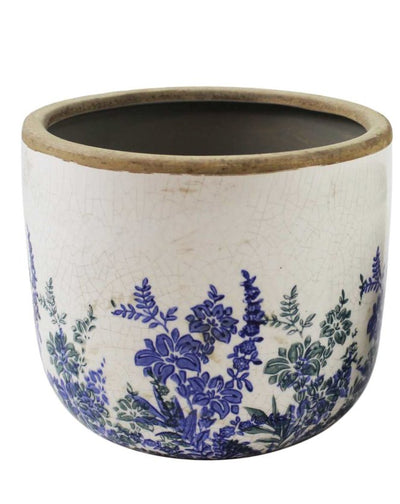 Vintage Blue Floral Piece Plant Pot - Lemon And Lavender Toronto