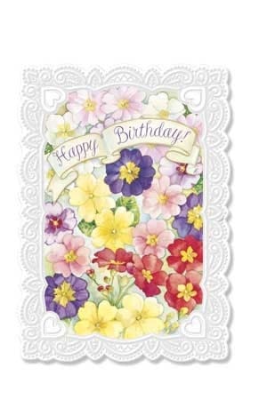 White Frame With Pansies Happy Birthday Card - Lemon And Lavender Toronto