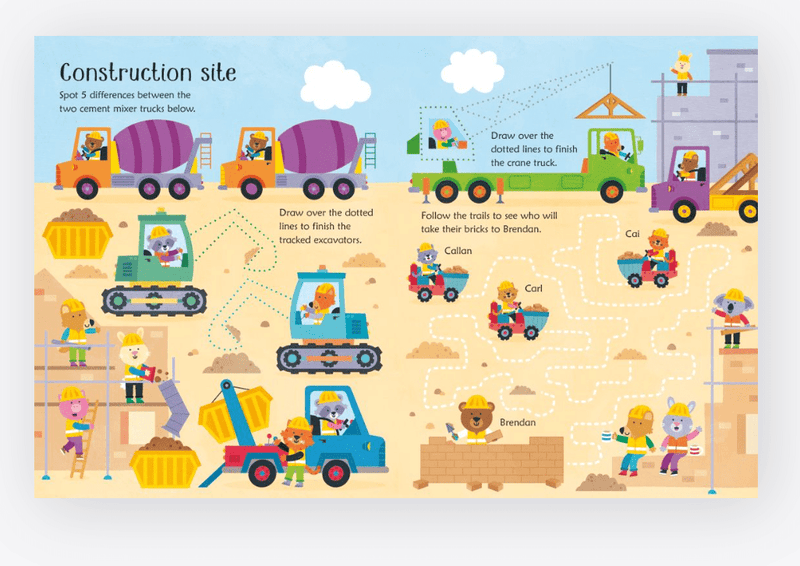 Wipe - Clean Trucks and Diggers Activities - Usborne - Lemon And Lavender Toronto