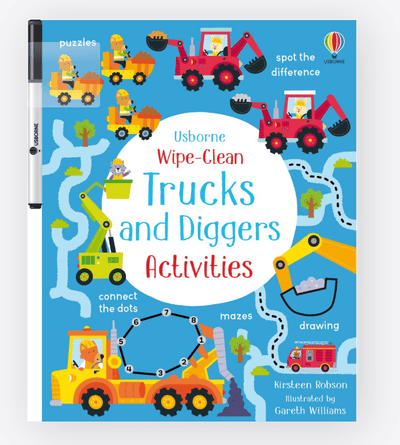 Wipe - Clean Trucks and Diggers Activities - Usborne - Lemon And Lavender Toronto