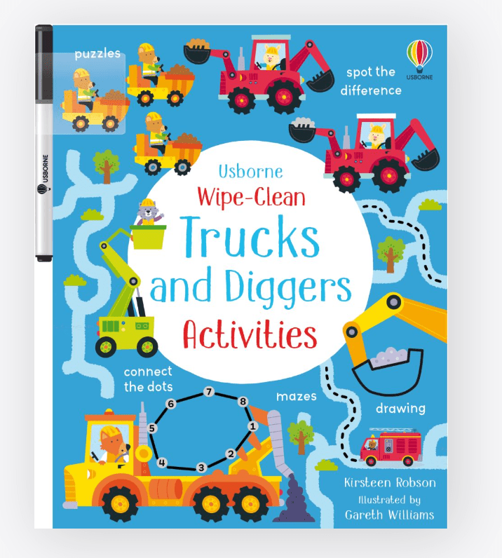 Wipe - Clean Trucks and Diggers Activities - Usborne - Lemon And Lavender Toronto