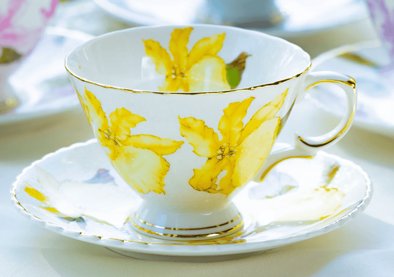 Yellow Iris Floral - Fine Porcelain Teacup & Saucer - Lemon And Lavender Toronto