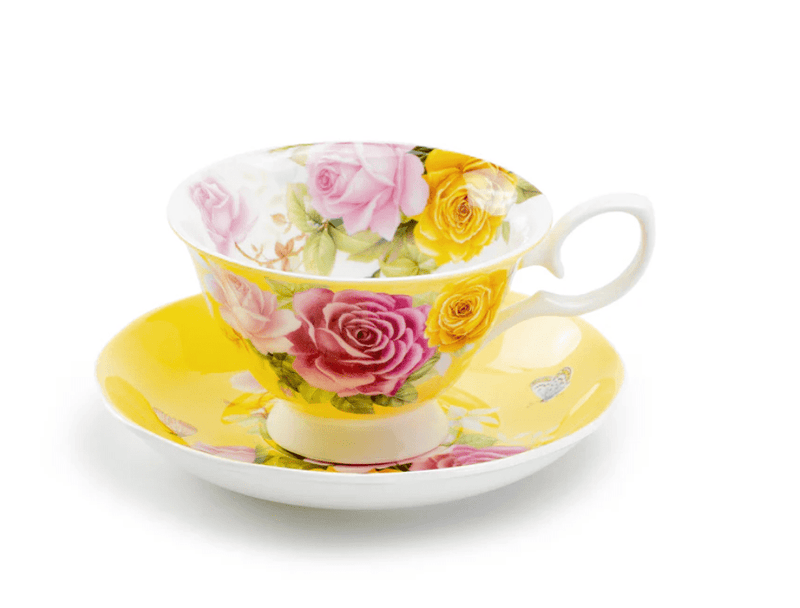 Yellow Rose Bouquet - Bone China Teacup & Saucer - Lemon And Lavender Toronto