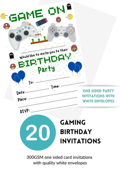 20 Pack Gamer Birthday Party Invitations - Lemon And Lavender Toronto