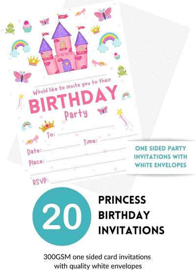 20 Pack Princess Party Invitations - Lemon And Lavender Toronto