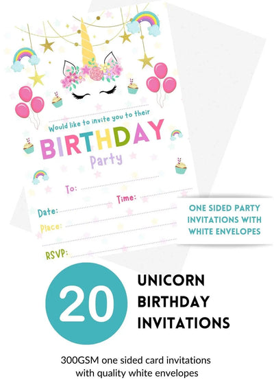 20 Pack Unicorn Party Invitations - Lemon And Lavender Toronto