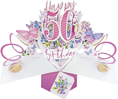 50th Birthday Butterflies Pop Up Card - Lemon And Lavender Toronto