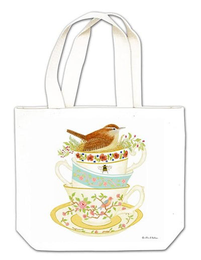 Bird on Teacups Small Tote Bag - Lemon And Lavender Toronto