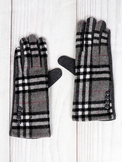 Black Buttoned Plaid Touch Screen Glove - Lemon And Lavender Toronto