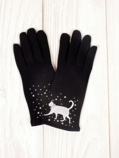 Black Colour Cat Design Touch Screen Gloves - Lemon And Lavender Toronto