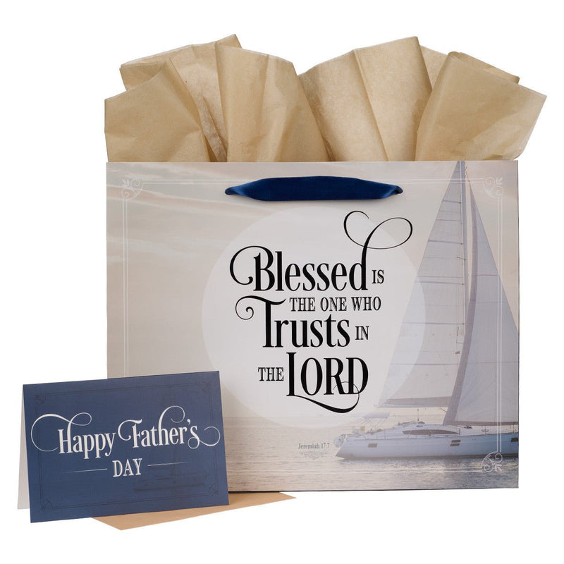 Blessed is the One Nautical Navy Large Landscape Gift Bag with Card - Lemon And Lavender Toronto
