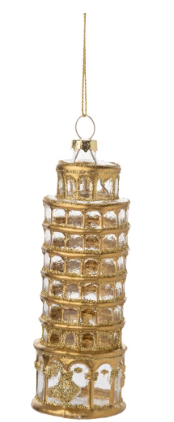 Blown Glass Leaning Tower Ornament - Lemon And Lavender Toronto