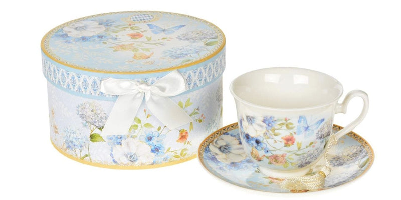 Blue Butterfly and Flowers Teacup In a Gift Box - Lemon And Lavender Toronto