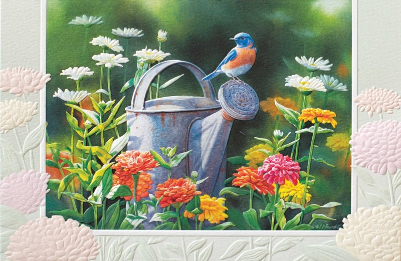 Bluebird and Zinnias Greeting Card - Lemon And Lavender Toronto