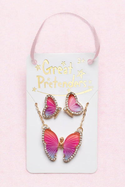 Boutique Butterfly Necklace & Studded Earring Set - Lemon And Lavender Toronto
