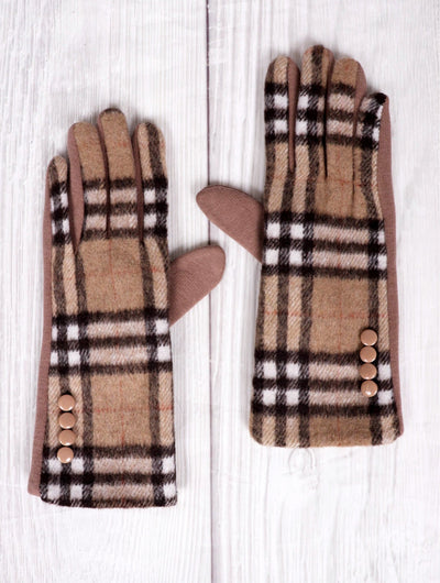 Brown Stripe Buttoned Plaid Touch Screen Glove - Lemon And Lavender Toronto