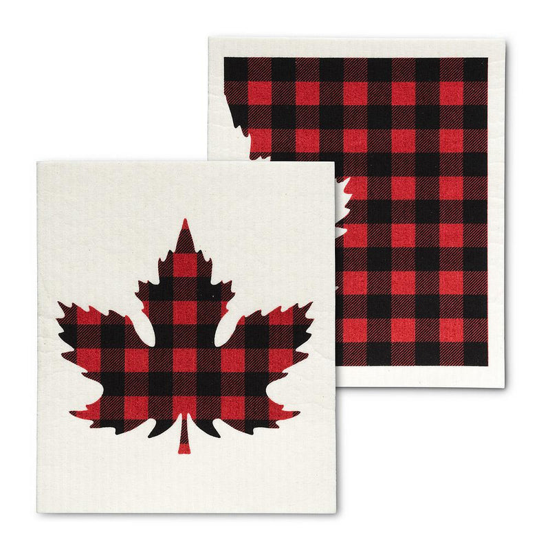 Buffalo Check Maple Leaf Dishcloths. Set of 2 - Lemon And Lavender Toronto