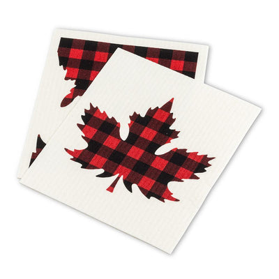 Buffalo Check Maple Leaf Dishcloths. Set of 2 - Lemon And Lavender Toronto