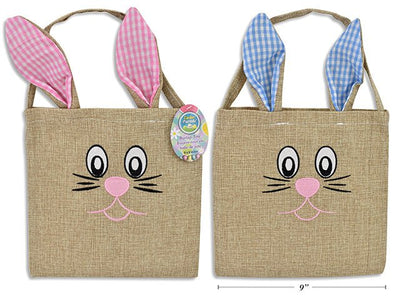 Burlap Embroidered Bunny Head Tote - Lemon And Lavender Toronto