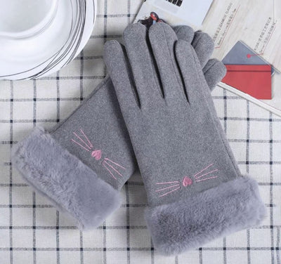 Cat Gloves w/ Faux Fur Trims - Lemon And Lavender Toronto