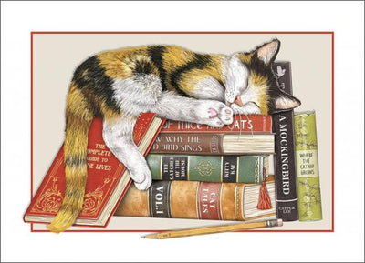 Cat with Books Card - Lemon And Lavender Toronto